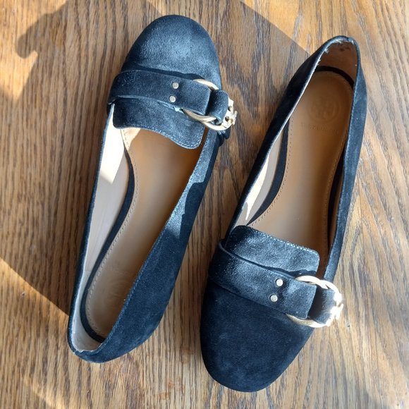 Tory Burch Black Suede Smoking Loafer Academia Quiet Luxury Size 7.5 - Picture 1 of 16